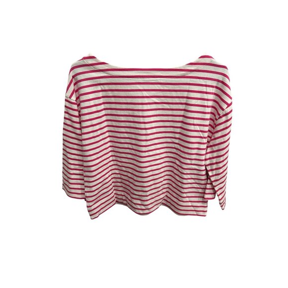 On 34th Striped 3/4 Sleeve Boat Neck Top Pink White Sz XS Cotton Essentials - Picture 3 of 11